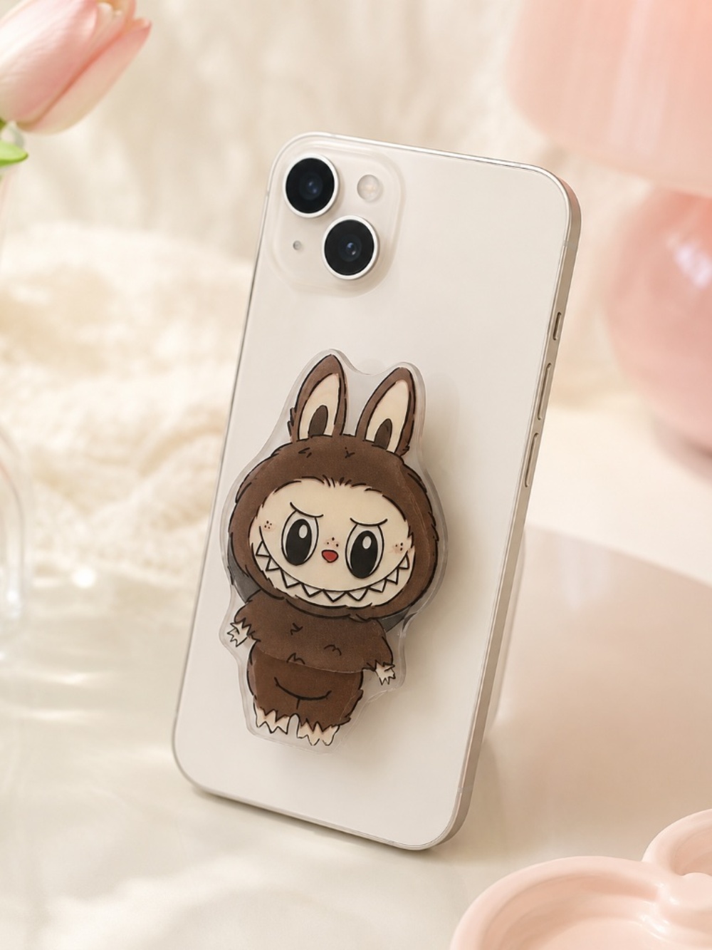 Labubu Style Bunny Phone Grip Holder Set Blue Pink Brown Kawaii